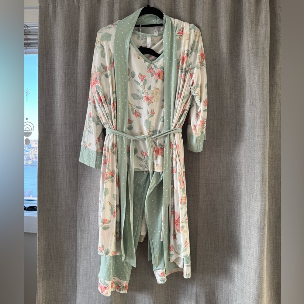 Floral Pajama Set with tank, pants and robe